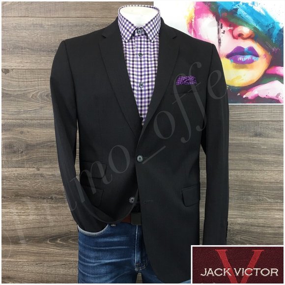 Jack Victor Mens Blazer Sport Coat‎ Two Button Jacket Wool Size 44L Casual Suits - Picture 1 of 14